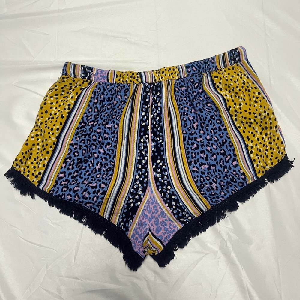 Peter‎ Alexander Mixed Animal Print Pajama Shorts Blue Yellow Fringe Medium - Picture 5 of 6